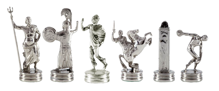 Шахматы на красной доске Олимпийские Игры Manopoulos MP-S-7-36-RED, все серебряные фигуры