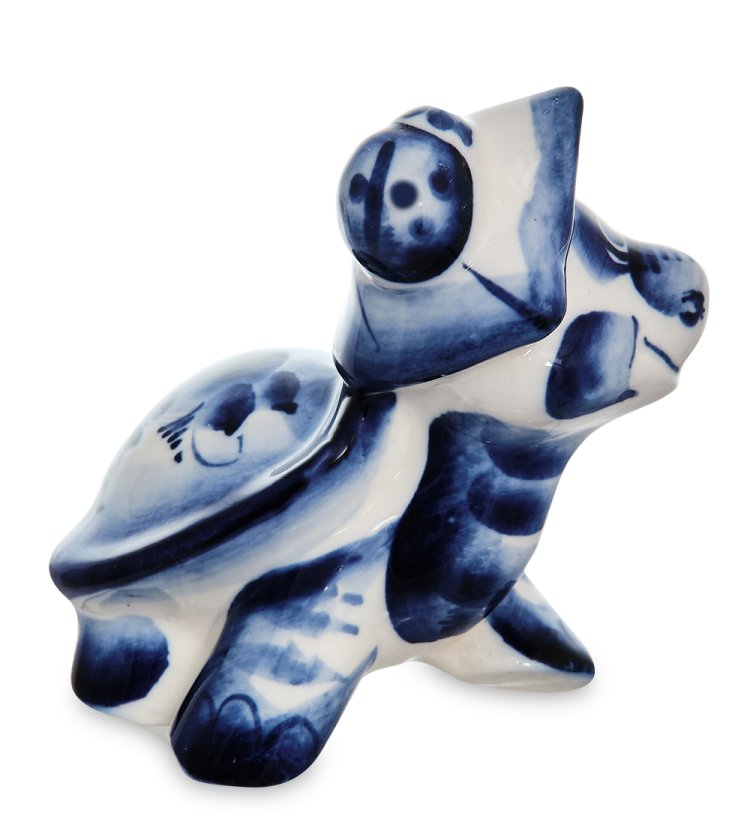 Статуэтка Черепашка Голубая гжель ГЛ- 15, фотография сбоку