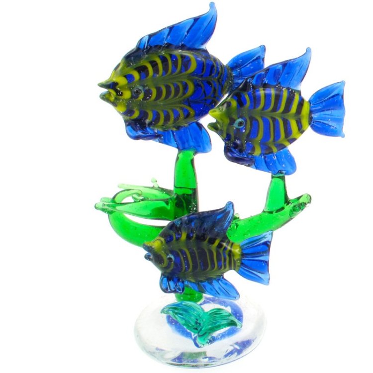 Статуэтка из Муранского стекла Трио Рыбок, цвет синий