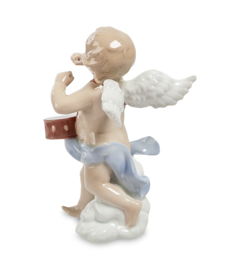 Статуэтка из фарфора Ангелочек музыкант с барабаном Pavone JP-16/ 9, фотография со спины