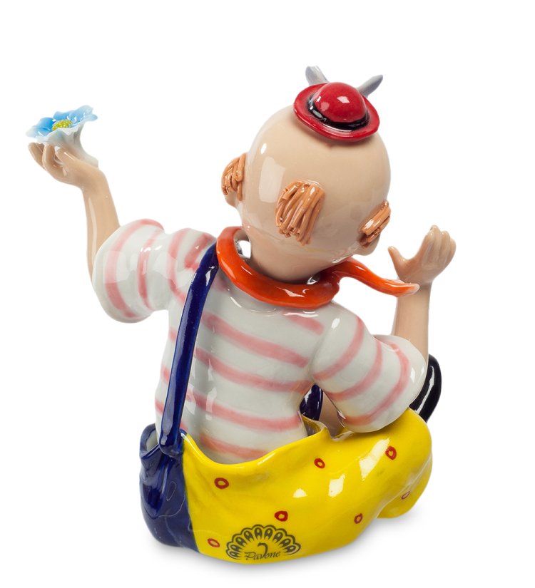 Статуэтка из фарфора Радостный клоун с бабочкой на лбу Pavone CMS-23/53, фотография со спины