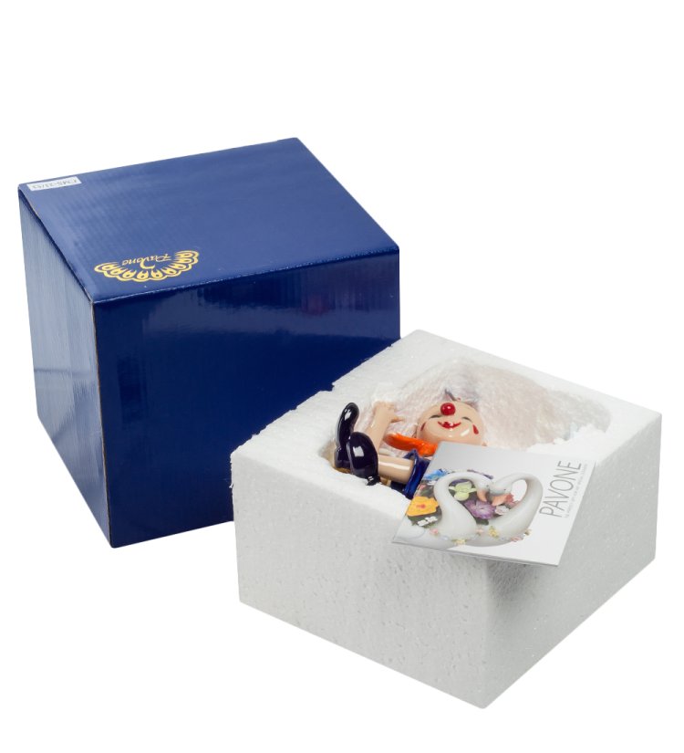 Статуэтка из фарфора Радостный клоун с бабочкой на лбу Pavone CMS-23/53, фотография упаковки