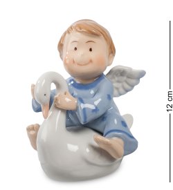 Статуэтка из фарфора Ангелочек мальчик на лебеде