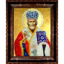 Икона с кристаллами Swarovski - Николай Чудотворец