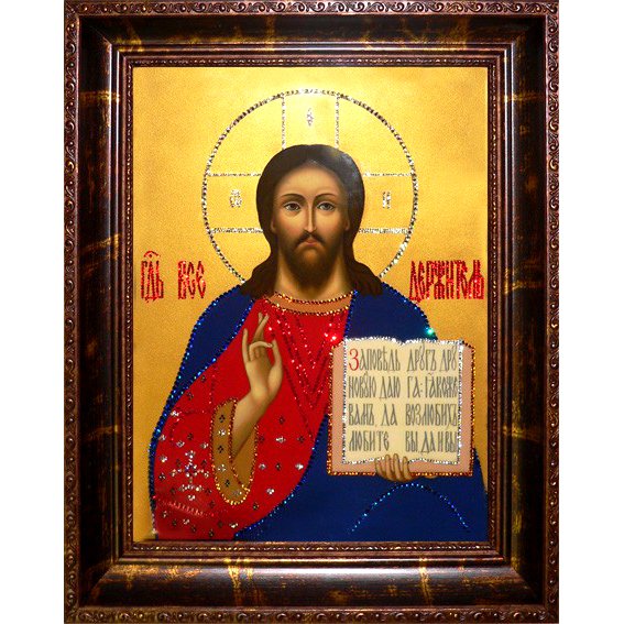 Икона с кристаллами Swarovski - Господь Вседержитель