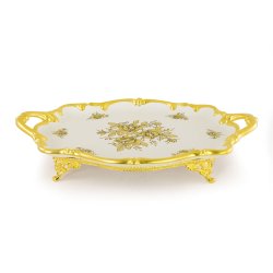 Поднос с ручками на ножках из керамики коллекция Fiori Gold