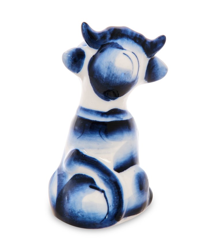 Статуэтка Корова Любава символ 2021 года Голубая гжель ГЛ- 11, фотография со спины