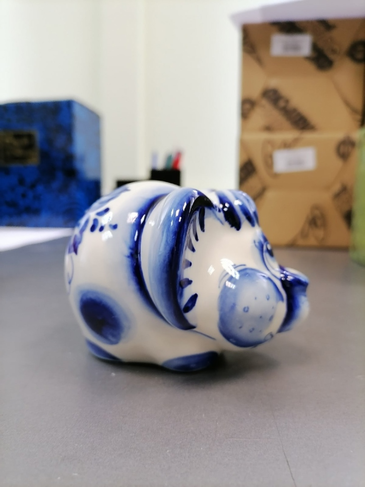 Статуэтка Мамонтенок Голубая гжель ГЛ-584, фото со склада вид профиль