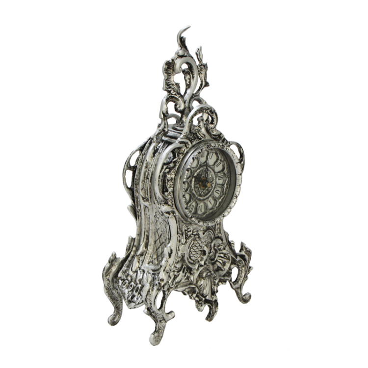 Часы с канделябрами каминные из бронзы Ласу, серебряные Bello De Bronze BP-2802550-S, фотография часов сбоку