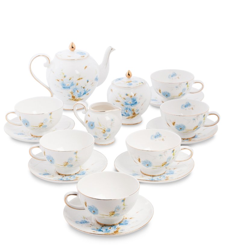 Чайный сервиз на 6 персон из фарфора Санта Магдалена, голубой Pavone AS-77