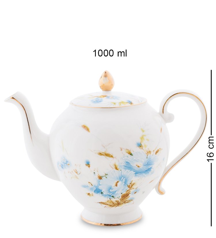 Чайный сервиз на 6 персон из фарфора Санта Магдалена, голубой Pavone AS-77, фотография чайника