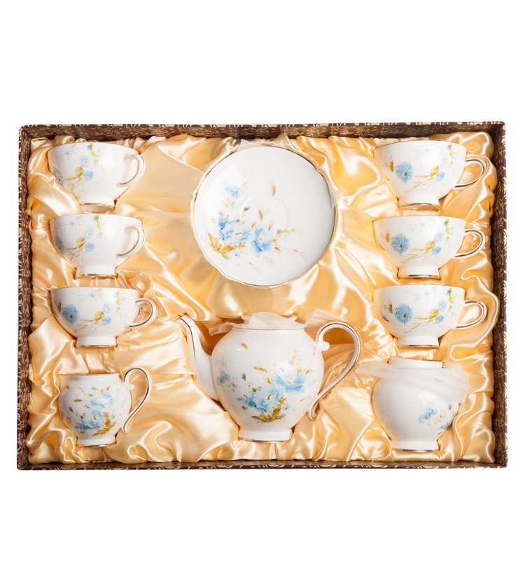 Чайный сервиз на 6 персон из фарфора Санта Магдалена, голубой Pavone AS-77, фотография в упаковке