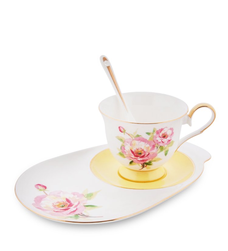 Чайная пара из фарфора Пионы Pavone JK- 84