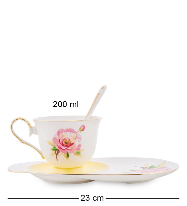 Чайная пара из фарфора Пионы Pavone JK- 84, фотография сбоку