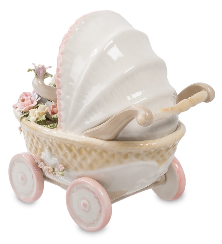 Музыкальная фигурка из керамики розовая Коляска Pavone CMS-15/30, фотография сбоку