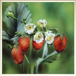 Картина Садовая земляника c кристаллами Swarovski