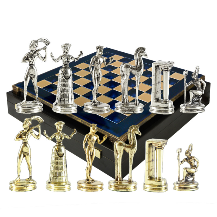 Шахматы на синей доске Минойский период Manopoulos MP-S-8-36-BLU, весь набор фигур