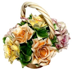 Статуэтка из фарфора корзина с разноцветными Розами