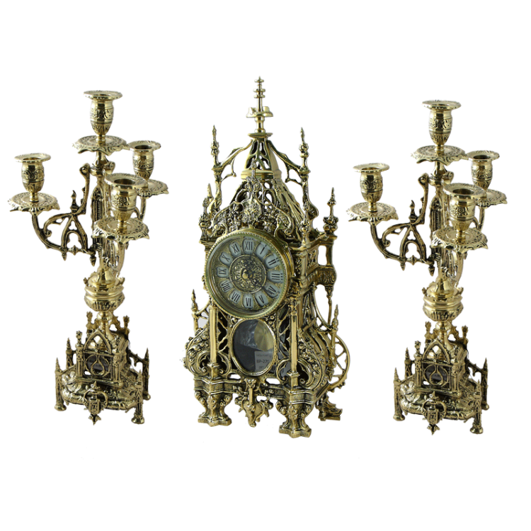 Часы с канделябрами каминные из бронзы Кафедральный Bello De Bronze BP-12032