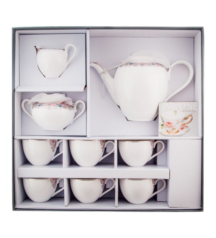 Чайный сервиз на 6 персон из фарфора Примадонна Pavone JK- 01, фотография в упаковке