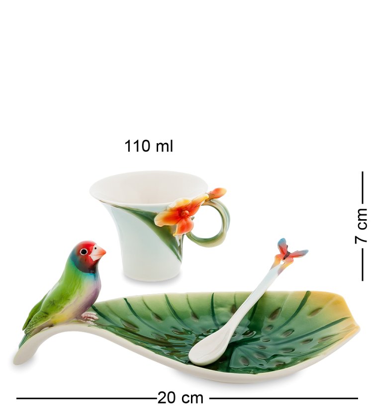 Кофейная пара из фарфора с ложечкой Попугай Pavone FM-33/ 2, фотография сбоку