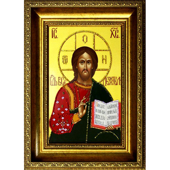 Икона с кристаллами Swarovski - Господь Вседержитель