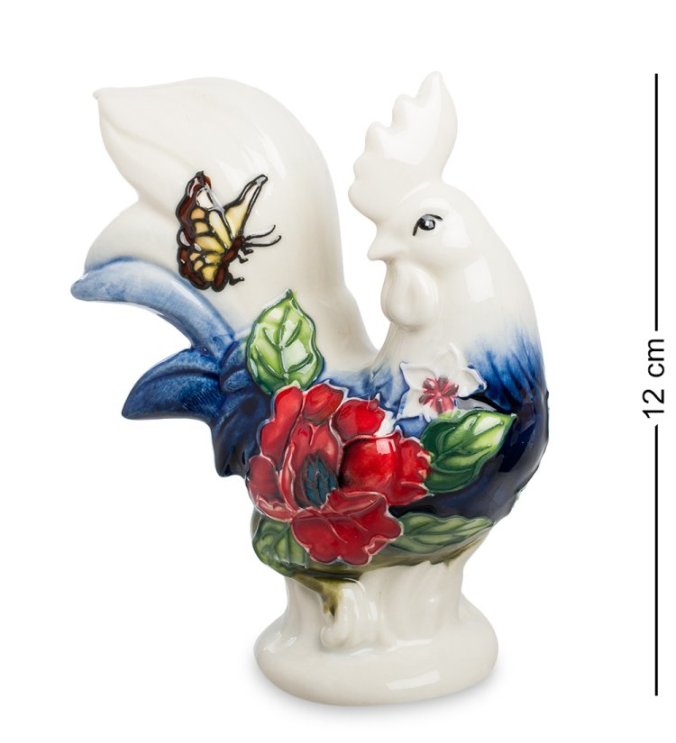 Статуэтка из фарфора Петух с большим цветком и бабочками Pavone JP-91/ 6