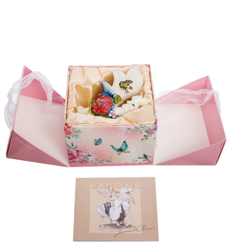 Статуэтка из фарфора Петух с большим цветком и бабочками Pavone JP-91/ 6, упаковочный вид