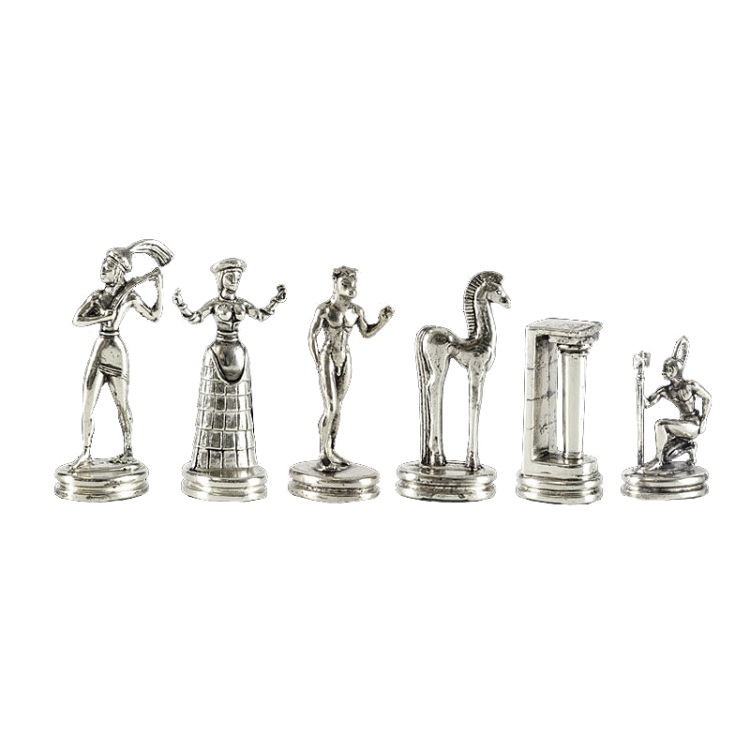 Шахматы на коричневой доске Минойский период Manopoulos MP-S-8-36-BRO, все серебряные фигуры