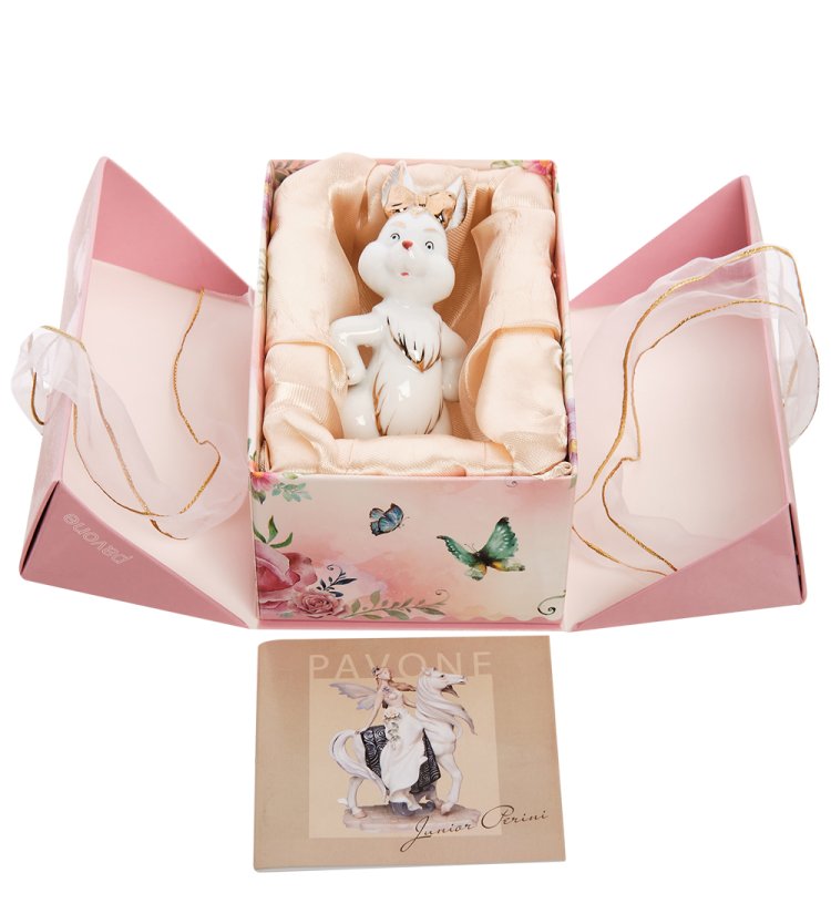 Статуэтка из фарфора Крольчиха с золотым бантиком Pavone JP-31/15, упаковочный вид