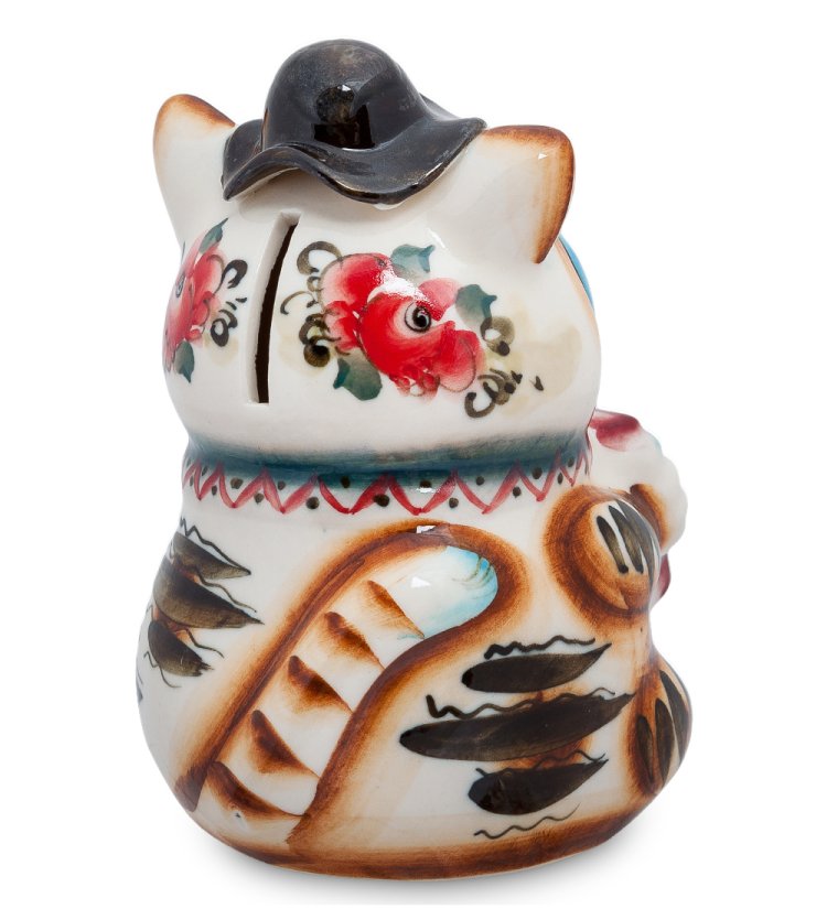 Копилка Кот Попрошайка Цветная гжель ГЛ-103, фотография со спины