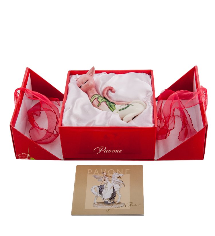 Статуэтка из фарфора Бело-розовая Кошечка Pavone JP-98/ 42, фотография в коробочке