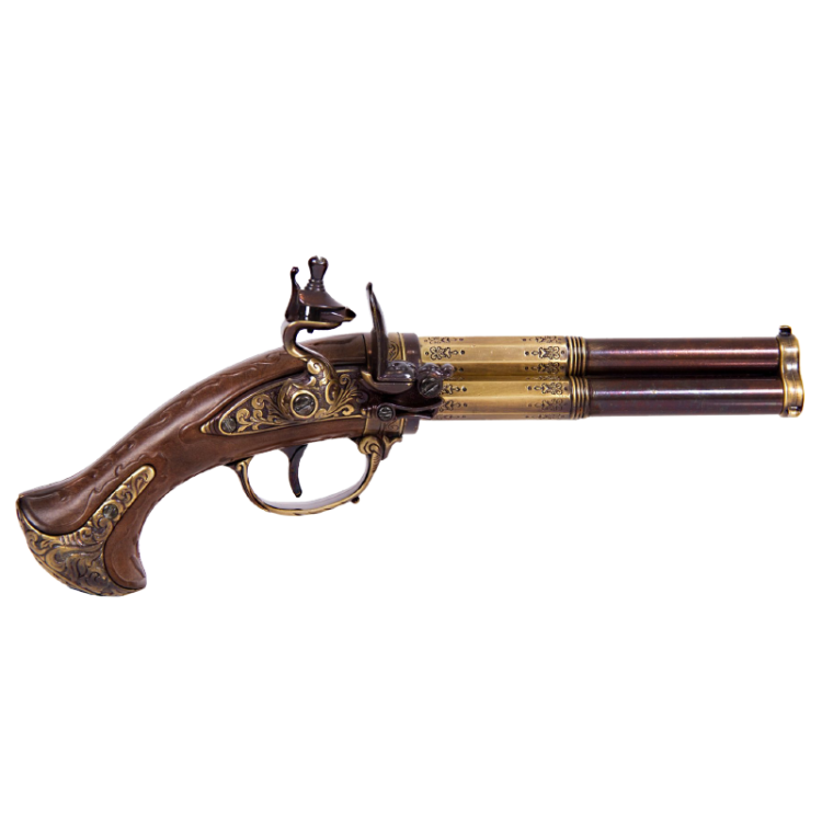 Макет трехствольного Пистоля, Франция 18 век, золотой Denix 5309