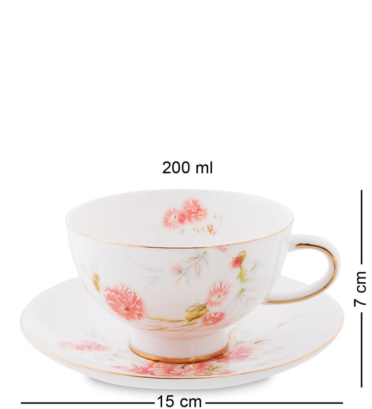 Чайный сервиз на 6 персон из фарфора Санта Магдалена, розовый Pavone AS-93, фотография чашки и блюдца