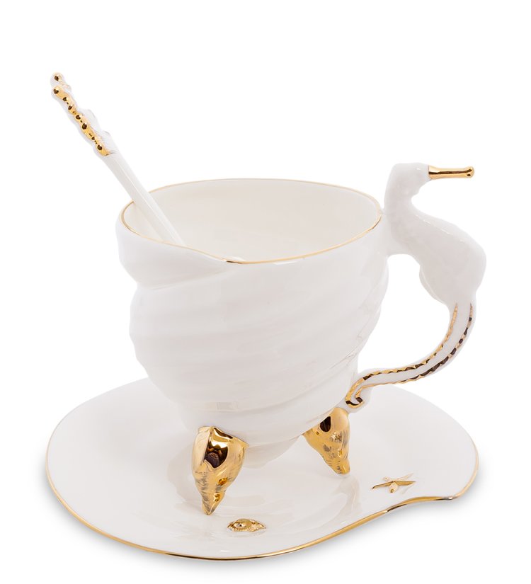 Чайная пара из фарфора с ложечкой Морская ракушка Pavone FM-34/ 4