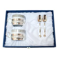 Чайный набор на 2 персоны (2 чашки, 2 подстаканника, 2 ложечки)