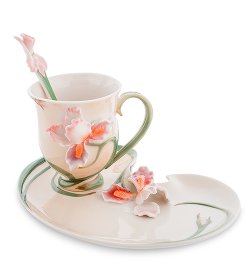 Чайная пара из фарфора с ложечкой Ирис