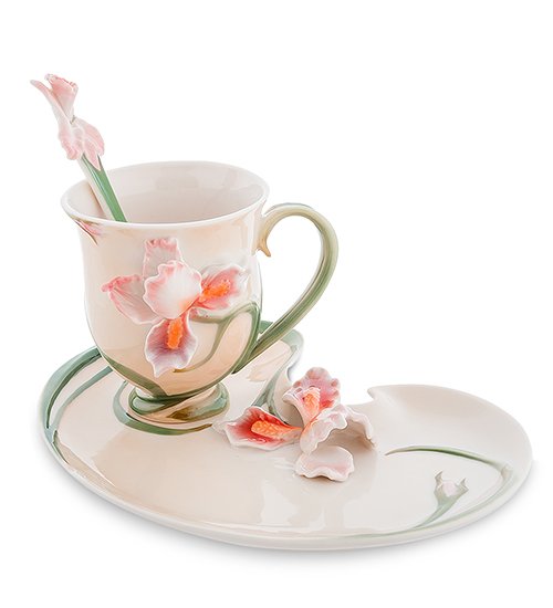 Чайная пара из фарфора с ложечкой Ирис Pavone FM-01/13