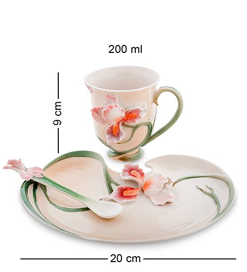 Чайная пара из фарфора с ложечкой Ирис Pavone FM-01/13, разборный вид