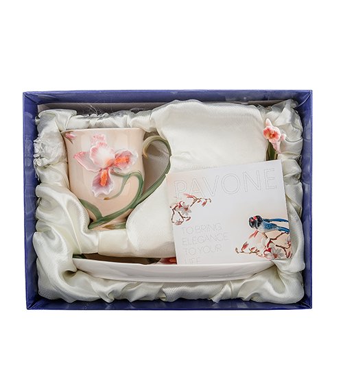 Чайная пара из фарфора с ложечкой Ирис Pavone FM-01/13, упаковочный вид