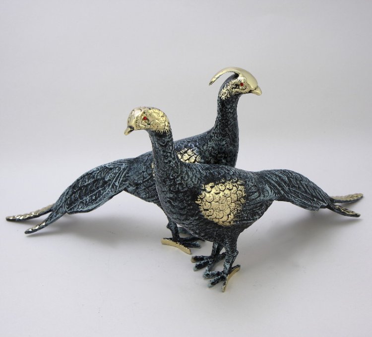 Статуэтка из бронзы Пара синих павлинов Bello De Bronze BP-12001-P, вид профиль