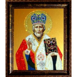 Икона с кристаллами Swarovski - Николай Чудотворец