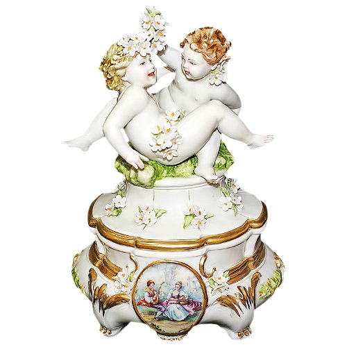 Фарфоровая Шкатулка с цветами Два ангела Porcellane Principe 416/PP