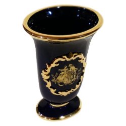 Ваза для цветов из керамики темно-синяя с узором