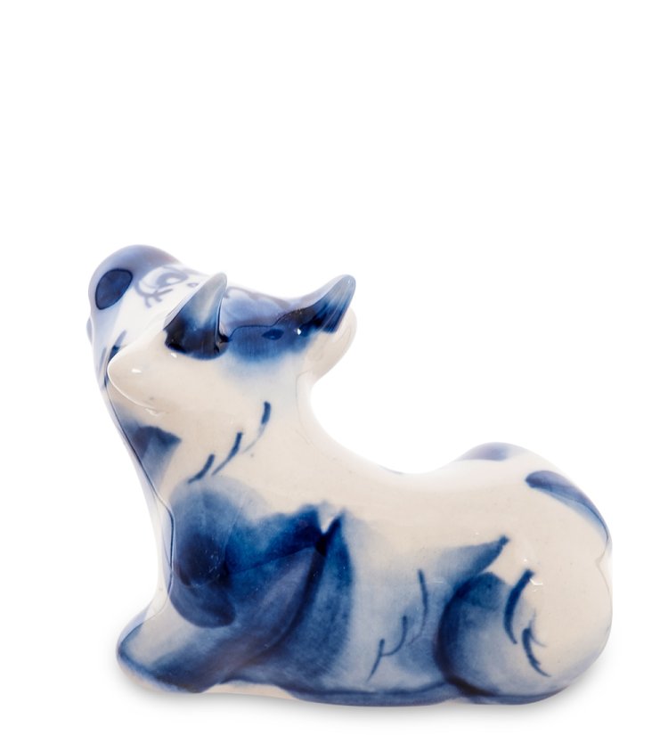 Статуэтка Корова Символ 2021 года Голубая гжель ГЛ-590, фотография со спины