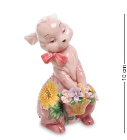 Статуэтка из фарфора Розовая Крольчиха с корзинкой цветов