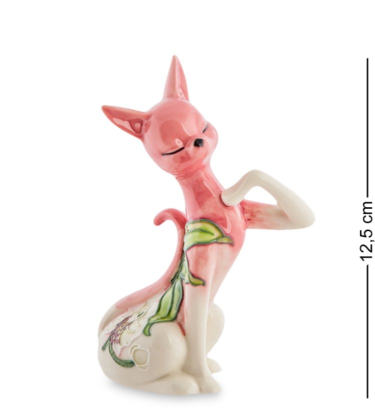 Статуэтка из фарфора Розовая Кошечка с поднятой лапкой Pavone JP-98/ 41