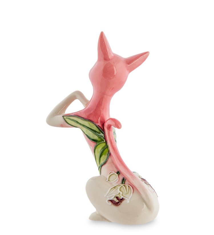 Статуэтка из фарфора Розовая Кошечка с поднятой лапкой Pavone JP-98/ 41, фотография со спины