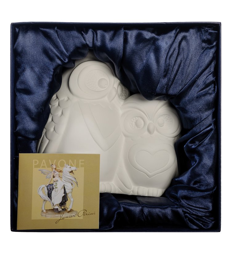 Статуэтка из бисквитного фарфора с подсветкой Сова с совенком Pavone JP-186/ 22, фотография в упаковке