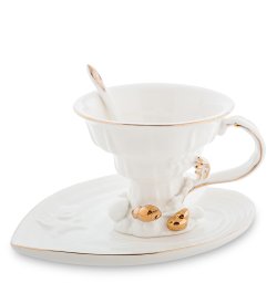 Чайная пара из фарфора с ложечкой Морские ракушки